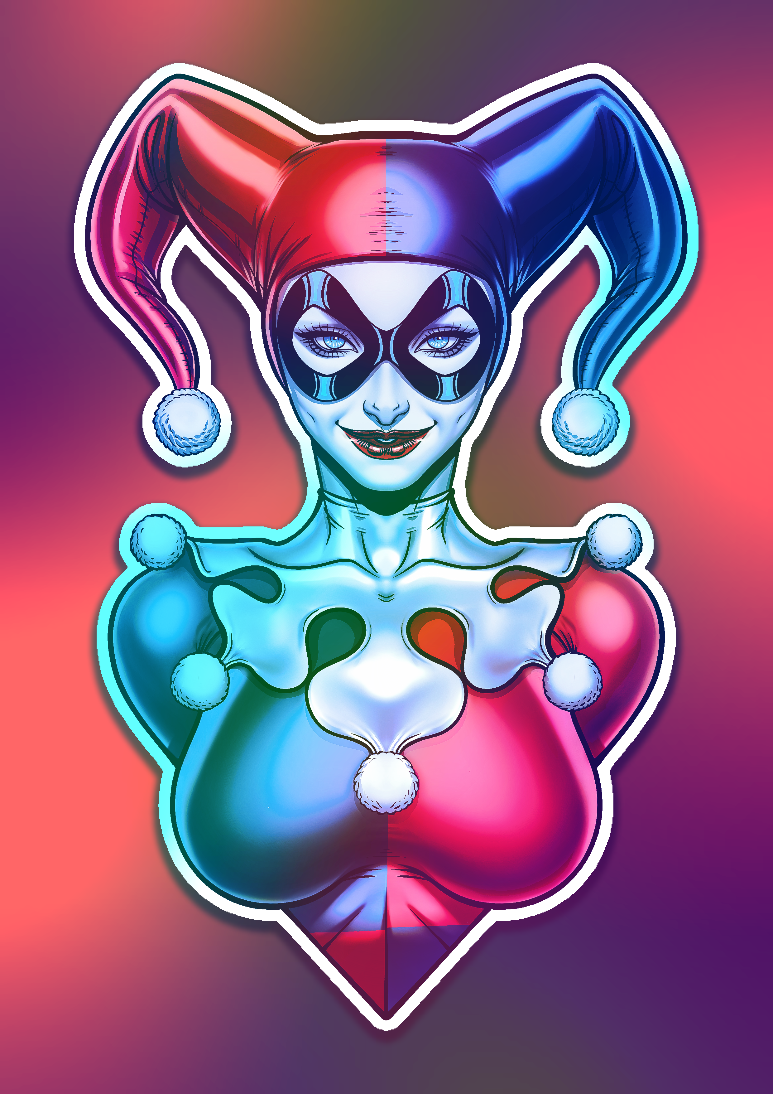 Harley Quinn Bust Holographic Die-Cut Sticker 4"