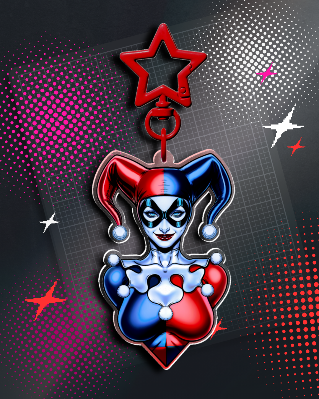 Harley Quinn Jester Clear Acrylic Keychain