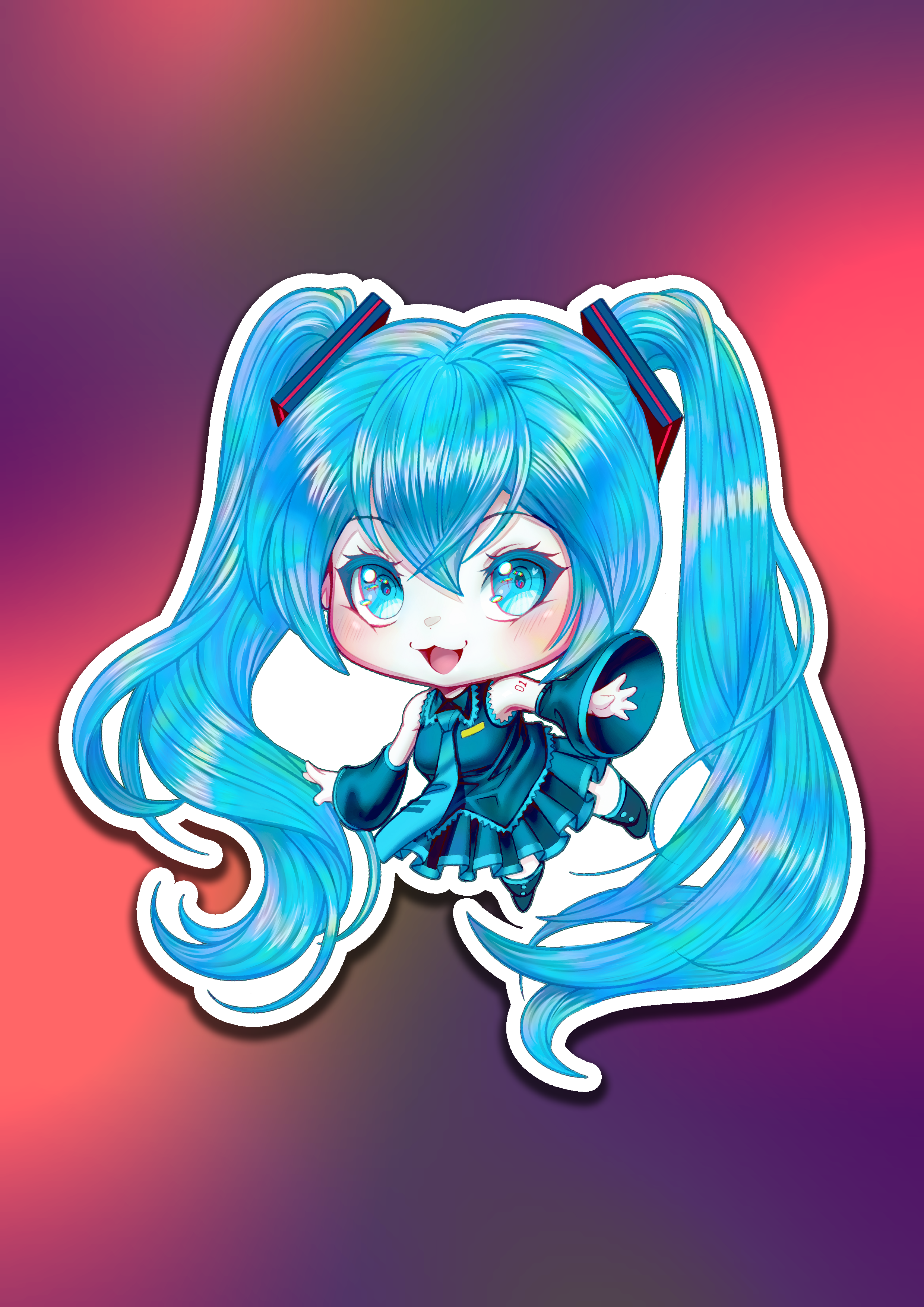 Miku Hatsune Chibi Kiss-Cut Sticker 4"