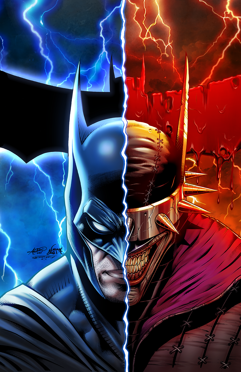 SPLIT Batman V. Batman Who Laughs Fan Art Premium Semi-Gloss Art Print